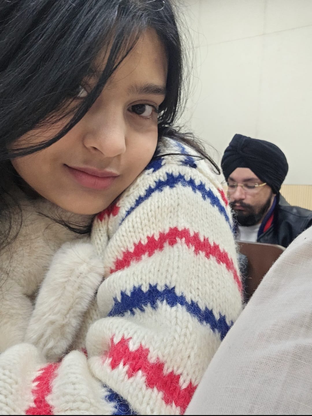 Sleepy eyes on a long winter ride.